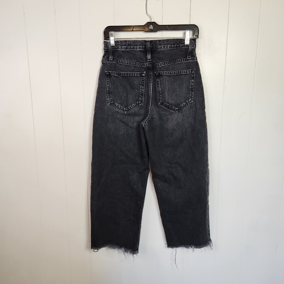 Frame Black Ultra High Rise Barrell Jeans Cropped Frayed Raw Hem Wide Size 24 - Picture 3 of 10